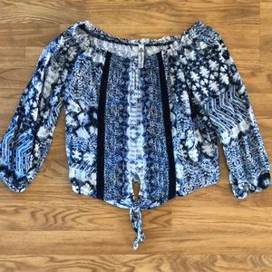 American Rag Blue Printed Tie Front Blouse
